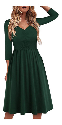 Vestido De Mujer Con Cuello En V Manga Corta Bolsillo Con Cr Vestido De Mujer Con Cuello En V Manga Corta Bolsillo Con Cr