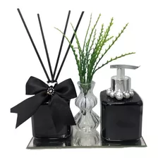 Kit Lavabo Pet Luxo Preto Difusor Saboneteira Essência