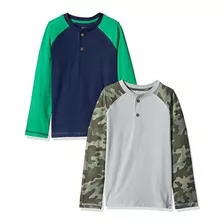 Marca - Manchado Niño Grande 2-pack De Manga Larga De Henley