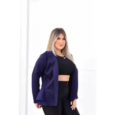 Blazer Casaco Neoprene De Babado Feminino Plus Size G1 G2 G3