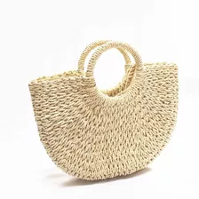 Bolsa Feminina De Praia De Palha Meia Redondada Lua