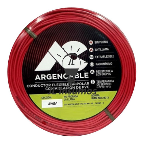 Cable Unipolar 4mm Rojo Iram Nm247-3 100mts