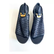 Sandalias Jazmin Chebar Trenzado Cuero Negro Talle 40 No Rap