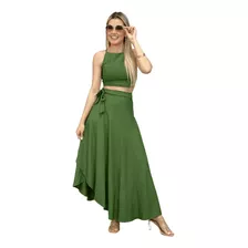 Conjunto Cropped E Saia Longa Babado Lançamentos Verão 2021