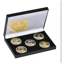 Coleção Rara Exclusiva 5 Moedas Neymar Jr Banhadas Ouro Cx