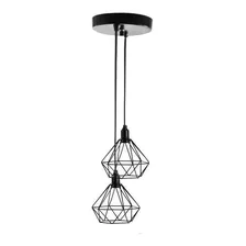 Lustre Pendente Duplo Aramado Diamante Pequeno Preto