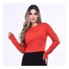 Cropped Top Tricot Blusa Manga Longa Inverno Look Festa Luxo