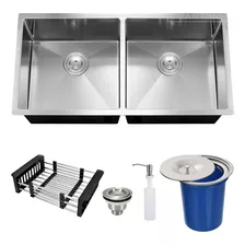 Cuba Dupla Inox Quadrada Gourmet Cozinha Pia Lixeira 88x40