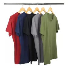 Kit 5 Camisetas Masculina Lisa 100% Algodão - Cores Variadas