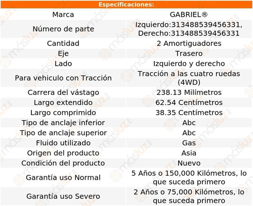 Kit 2 Amortiguadores Tra Gas Dakota Dodge 4wd 97/04 Gabriel Foto 2