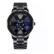 Reloj Automovilistico Negro De Acero, Diseño De Llanta.