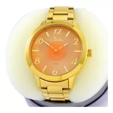 Relógio Condor Feminino Dourado Co2036kou/4l Cor Do Fundo Laranja