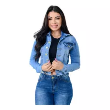 Jaqueta Feminina Jeans Com Lycra Modeladora Blusa De Frio