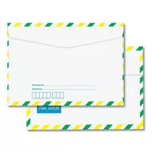 100 Un - Envelope Aéreo Par Avion 114x162 Mm Cor Verde-amarelo