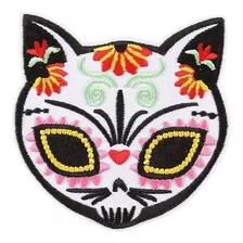 Parche Diseño Gato Catrina Día De Los Muertos Flores Cat