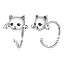 Aros Gato Plata 925 Gatito Pendientes Fino Calidad