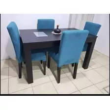 Juego De Comedor, Mesa Ext + 4 Sillas Vestidas En Chenille