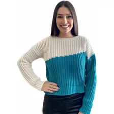 Cropped Canoa Tricot Trico Duas Cores Moda Inverno Feminina