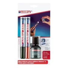 Marcador Borrable Recargable Edding 350 + Tinta Edding Bt30 Color Negro/rojo+negro