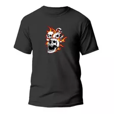 Camiseta Masculina Caveira Em Chamas Camisa Crânio Fogo