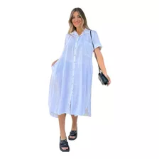 Vestido Lino Camisero Mujer Manga Corta Verano