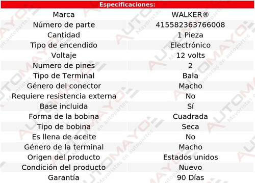 Bobina Walker Sundance L4 2.2l Plymouth 91-94 Foto 3