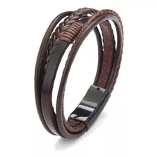 Pulsera De Cuero Brazalete 5 Cuerda Trenzada Marron