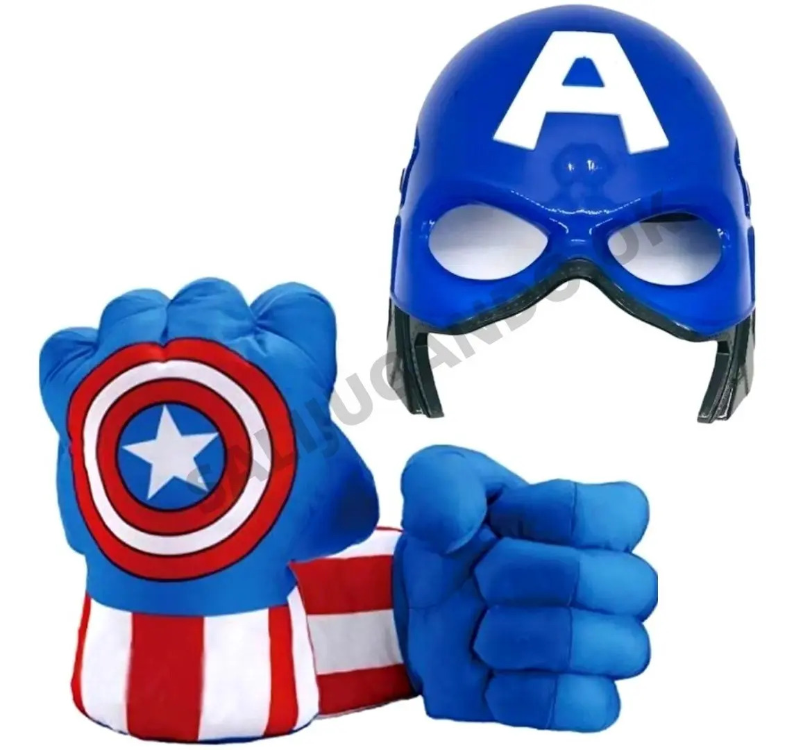 Puños Capitán América Guante Gigante Ambas Manos Máscara Luz Azul Marino