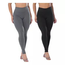 Kit 2 Calça Legging Flanelada Feminino Cós Alto Suplex 