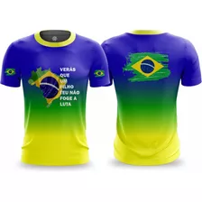 Camisa Camiseta Brasil Não Foge Da Luta Patriota Azul