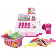 Brinquedo Caixa Registradora Rosa Acessórios E Mini Alimento