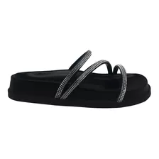 Tamanco Papete Feminino Birken Conforto Tiras Strass Preto