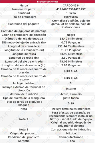 1 Cremallera Hidrulica Plymouth Voyager 96 Al 00 Reman Foto 5