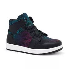 Tenis Negro Mandala Símbolo Degradado Rosa-azul Hi Top Bota