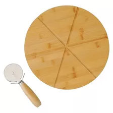 Tábua Para Pizza + Cortador De Pizza Linha Bambu La Cuisine