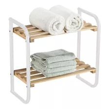 Organizador Baño Repisa Estante Bamboo Toalla Pared O Mesada Color Blanco