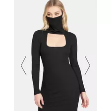 Vestido Negro Marca Bebe Cuello De Tortuga Escote Profundo