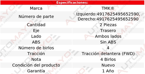 2) Mazas Traseras Sin Abs Tmk Lancer L4 2.0l 2004-2007 Foto 2