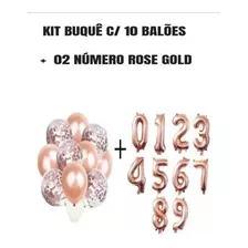 Kit C/10 Balão Bexiga Rose Gold + 2 Balão Números Rose 40cm 