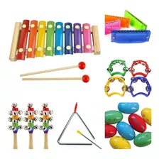 Kit De Percusión Infantil Color X 6 Xilofón Armónica Maracas