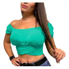 Cropped Ciganinha Feminino Manga Bufante De Amarrar Laço