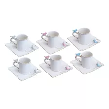 Jogo 6 Xicaras Cafe Porcelana Bird Plate Colorido 80 Ml