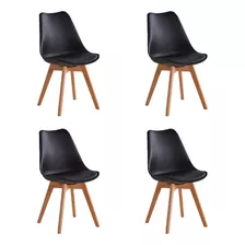 Set De 4 Sillas Relan Eames Tulip Negras Diseño De La Tela Liso