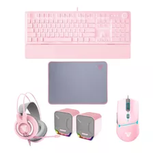 Combo Gamer 5 En 1 Fantech Sakura Rosado Rgb Led Pc Notebook