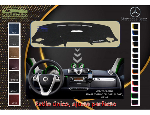 Cubretablero Bordado Mercedes Benz Smart Fortwo 2012, 2013.