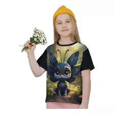 Camiseta Infantil Fada Borboleta Jardim Reino Encantado Kids