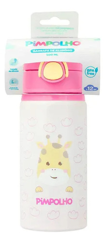 Garrafa 500ml Pimpolho Alumínio Com Canudo Girafa Rosa