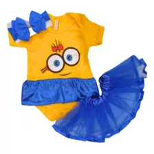 Body Mesversário Minions Temático Saia+tule+laço 