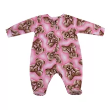 Macacão Estampado Para Bebê Em Soft Ursa Rosa