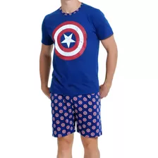 Pijama Adulto Curto Verão Camiseta Short Estampa Super Herói